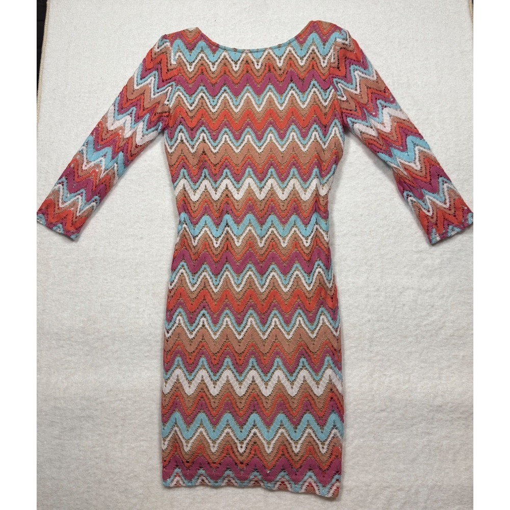 The Impeccable Pig Chevron Crochet Knit Bodycon Dress Deep Scoop Back XS